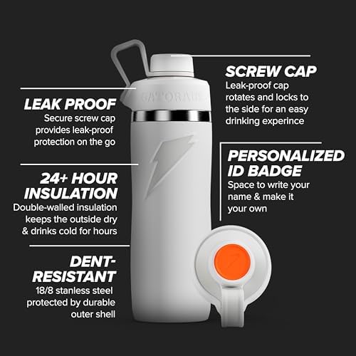 Gatorade 'Overtime' 22oz Stainless Steel Water Bottle, Twist Cap, Grey - Image 2