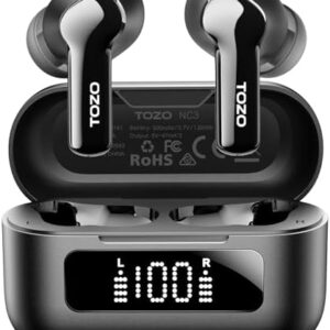 TOZO Hybrid Active Noise Cancelling Wireless Earbuds with 6 Mics AI Clear Call Ear Buds 55H Playtime with LED Display 32 Preset EQs via APP Bluetooth 5.3 IPX8 Waterproof in Ear Headphones