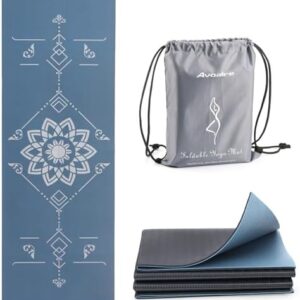 Avoalre Foldable Travel Yoga Mat Print | 5mm &6mm Thick Large Pilates Mat | Non-Slip High Density Floor Exercise Mat for Home Workout | Eco-Friendly Folding Fitness Mat for Women Men with Carrying Bag