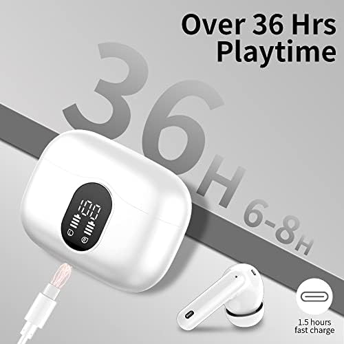 Wireless Earbuds Bluetooth 5.4 Headphones Bass Stereo Ear Buds with Noise Cancelling Mic LED Display in Ear Earphones IP7 Waterproof 36H Playtime for Laptop Pad Phones Sports Workout White - Image 7
