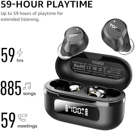 TOZO Hybrid Active Noise Cancelling Wireless Earbuds, 6 Mics ENC Clear Call, IPX8 Waterproof, in Ear Bluetooth 5.3 Headphones Stereo Bass Ear Buds 59H Playtime with LED Display 32 EQs via APP - Image 3