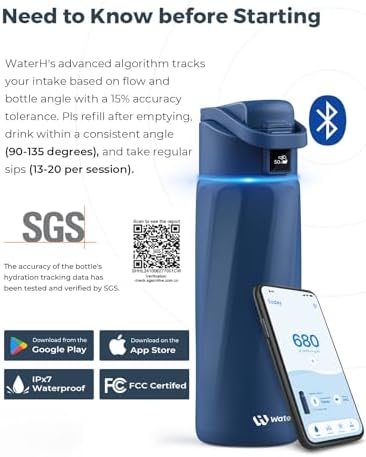 Smart Water Bottle with Reminder to Drink Water, 24oz BPA-Free Stainless Steel Vacuum Insulated Water Bottle, Wide Mouth Water Tracker Bottle with APP, Ideal for Gift - Blue - Image 5