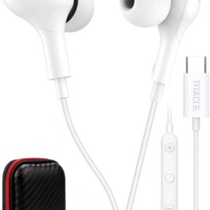 USB C Headphone for Samsung S23 FE S22 S21 S20 A53 A54 Wired Earbuds Magnetic in-Ear Type C Earphone with Microphone Volume Control Bass Stereo Noise Canceling for iPhone 15 Pro Max Pixel 6 6a 7a 8 5