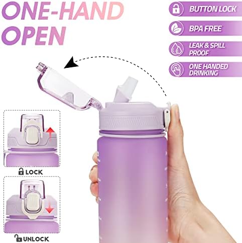 Motivational Water Bottle with Time Marker- 32oz Water Bottles with Times to Drink, Leakproof & BPA Free Sports Water Bottle with Straw & Carry Strap for Fitness, Gym, and Outdoor Sports - Image 3