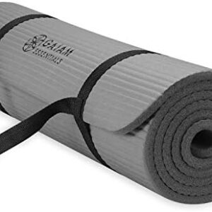 Gaiam Essentials Thick Yoga Mat Fitness & Exercise Mat with Easy-Cinch Yoga Mat Carrier Strap, 72"L x 24"W x 2/5 Inch Thick