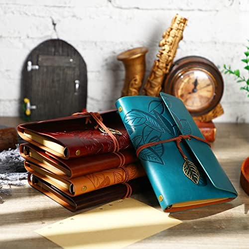 Chinco 5 Pcs Journal Notebook Travel Refillable Leather Diary Leather Vintage Writing Journal Travel Business Work Notebook Gifts Bulk For Women Men With Blank Pages And Retro Pendants, 7 X 5 In - Image 5
