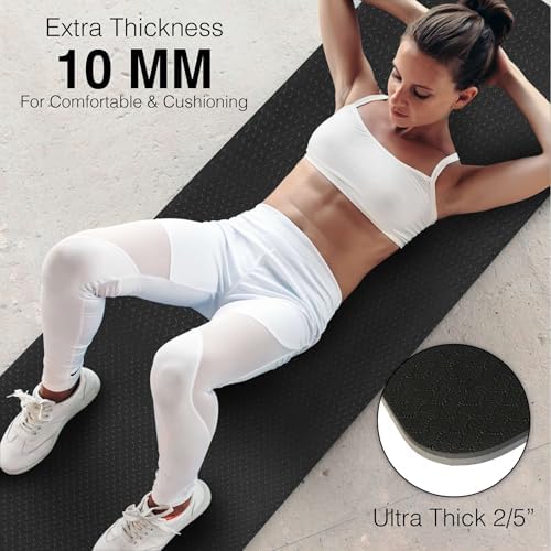 Extra Thick Exercise Yoga Mat with Strap - 2/5 Inch (10MM), Non-Slip Workout Mat for Yoga, Pilates, and Floor Exercises - Image 5