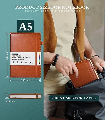 Lined Journal Notebook for Writing, A5 100 GSM Thick Paper, Leather Hardcover Journal for Woman Men, Travel Journal Diary 160 Pages(5.75'' X 8.38''Brown) - Image 5