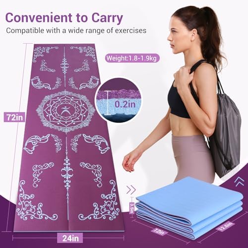 Avoalre Foldable Travel Yoga Mat Print | 5mm &6mm Thick Large Pilates Mat | Non-Slip High Density Floor Exercise Mat for Home Workout | Eco-Friendly Folding Fitness Mat for Women Men with Carrying Bag - Image 7