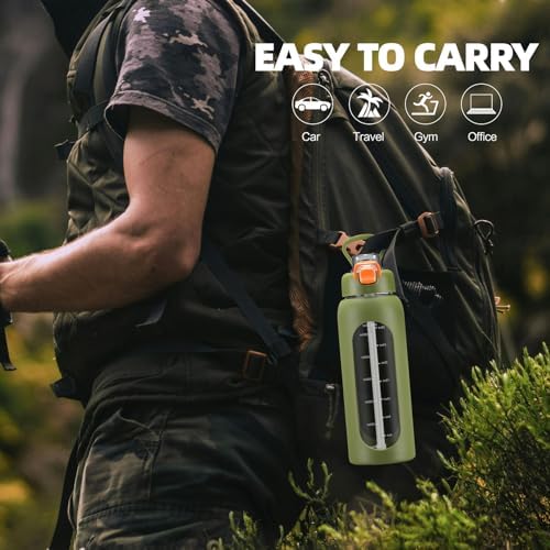64 oz Glass Water Bolttles with Straw Half Gallon Large Motivational Water Bottle with Time Marker Sports Water Bottles with Silicone Sleeve and Handle Lid Water Jug for Gym Workout - Image 5