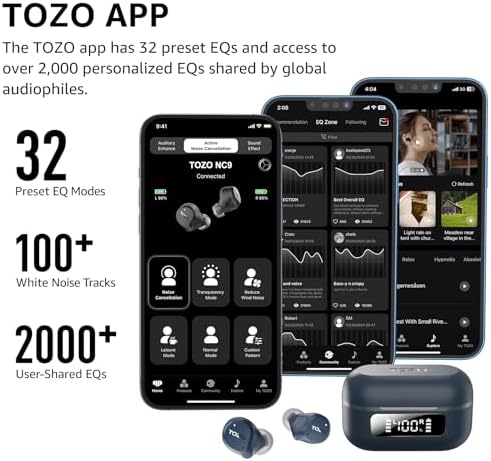 TOZO Hybrid Active Noise Cancelling Wireless Earbuds, 6 Mics ENC Clear Call, IPX8 Waterproof, in Ear Bluetooth 5.3 Headphones Stereo Bass Ear Buds 59H Playtime with LED Display 32 EQs via APP - Image 5