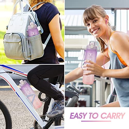 Motivational Water Bottle with Time Marker- 32oz Water Bottles with Times to Drink, Leakproof & BPA Free Sports Water Bottle with Straw & Carry Strap for Fitness, Gym, and Outdoor Sports - Image 6