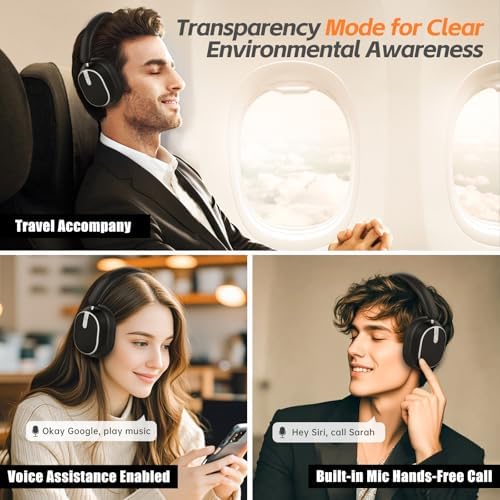 Hybrid Active Noise Cancelling Headphones, Wireless Over Ear Bluetooth Headphones, Foldable Wireless Headset, 60H Playtime, Hi-Res Audio, Deep Bass, Memory Foam Ear Cups, Perfect for Travel & Office - Image 6