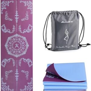 Avoalre Foldable Travel Yoga Mat Print | 5mm &6mm Thick Large Pilates Mat | Non-Slip High Density Floor Exercise Mat for Home Workout | Eco-Friendly Folding Fitness Mat for Women Men with Carrying Bag