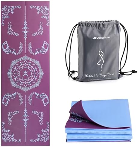 Avoalre Foldable Travel Yoga Mat Print | 5mm &6mm Thick Large Pilates Mat | Non-Slip High Density Floor Exercise Mat for Home Workout | Eco-Friendly Folding Fitness Mat for Women Men with Carrying Bag