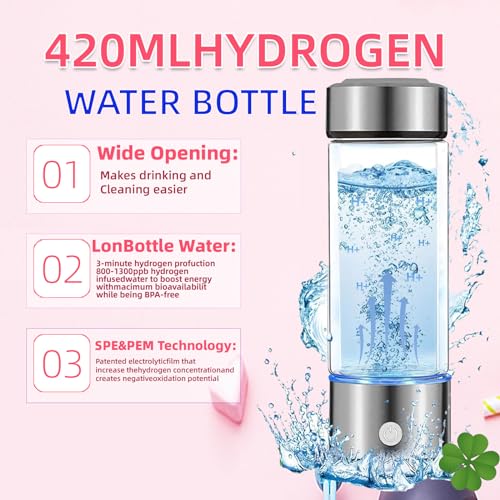 Hydrogen Water Bottle Generator, Portable Hydrogen Water Ionizer Machine Rechargeable,Hydrogen Rich Water Glass Health Cup for Travel 420ml Gift for Friends/Women/Men/Mom/Father/Grandpa/Grandma - Image 2