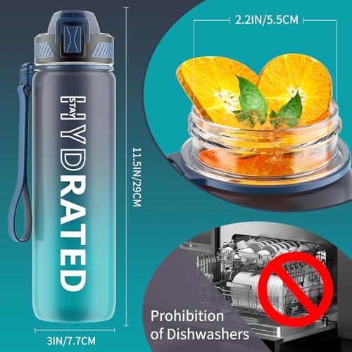 Water Bottle with Straw, 32oz Motivational Water Bottles with Time Marker to Drink, Tritan BPA Free, 1L Sports Water Bottle with Carry Strap LeakProof for Women Gym Fitness Outdoor (1 Pack) - Image 6
