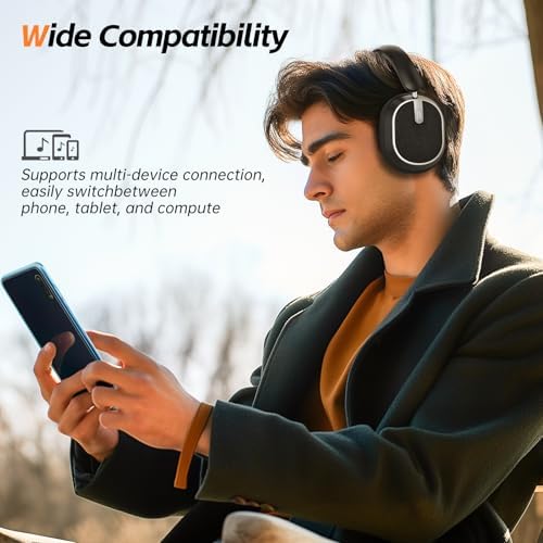 Hybrid Active Noise Cancelling Headphones, Wireless Over Ear Bluetooth Headphones, Foldable Wireless Headset, 60H Playtime, Hi-Res Audio, Deep Bass, Memory Foam Ear Cups, Perfect for Travel & Office - Image 2