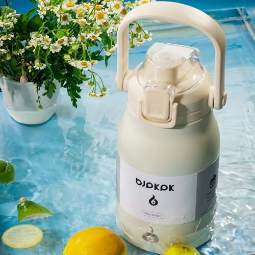 BJPKPK Insulated Water Bottles with Straw, 35 oz Stainless Steel Metal Water Bottle with One-handed Opening Lid, BPA Free Sport Jugs, Thermos, Flasks for Men & Women, White - Image 6