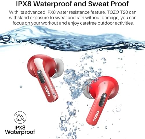TOZO T20 Wireless Earbuds Bluetooth Headphones 48.5 Hrs Playtime with LED Digital Display, IPX8 Waterproof, Dual Mic Call Noise Cancelling 10mm Broad Range Speakers with Wireless Charging Case - Image 7