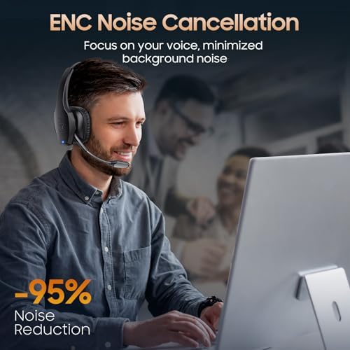 Trucker Bluetooth Headset, Wireless Headset with Mic, Bluetooth Headsets with Dual Noise Cancelling Microphone & Mute Button, 55Hrs Working Time PC Headsets for Cell Phones, Computer, Truck Driver - Image 2
