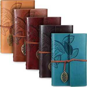 Chinco 5 Pcs Journal Notebook Travel Refillable Leather Diary Leather Vintage Writing Journal Travel Business Work Notebook Gifts Bulk For Women Men With Blank Pages And Retro Pendants, 7 X 5 In