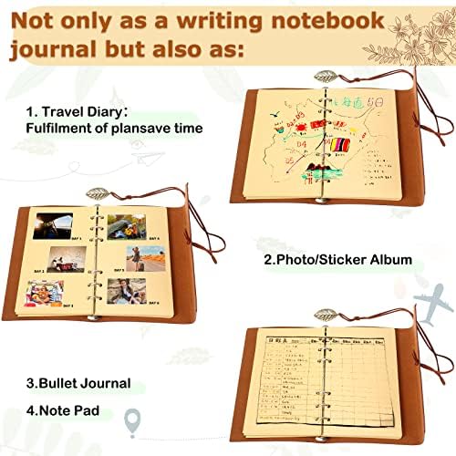 Chinco 5 Pcs Journal Notebook Travel Refillable Leather Diary Leather Vintage Writing Journal Travel Business Work Notebook Gifts Bulk For Women Men With Blank Pages And Retro Pendants, 7 X 5 In - Image 6