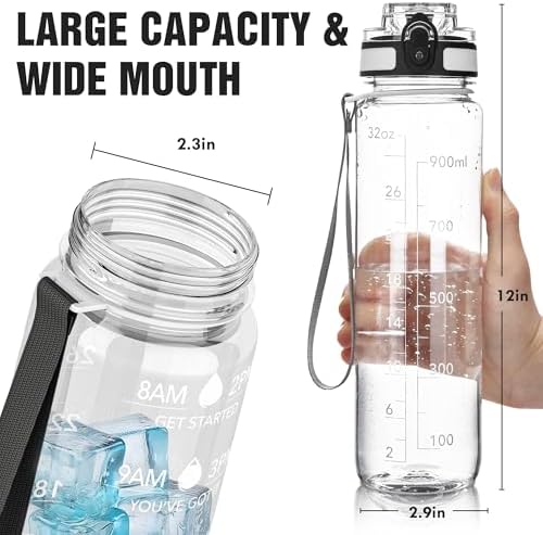 OLDLEY Water Bottle, 32oz Motivational Sports Water Bottle with Time Marker - Times to Drink - Tritan, BPA Free, Wide Mouth Leakproof, Clear (1 Bottle) - Image 9