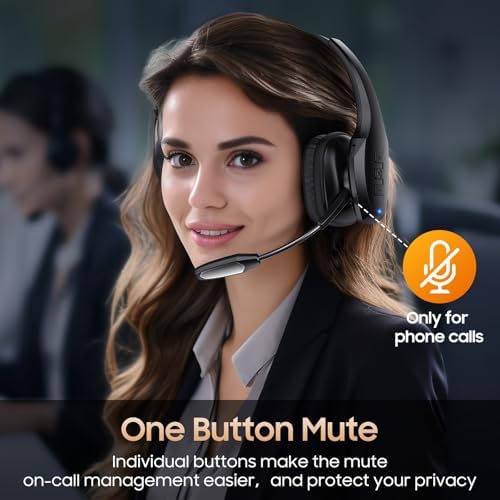 Trucker Bluetooth Headset, Wireless Headset with Mic, Bluetooth Headsets with Dual Noise Cancelling Microphone & Mute Button, 55Hrs Working Time PC Headsets for Cell Phones, Computer, Truck Driver - Image 6