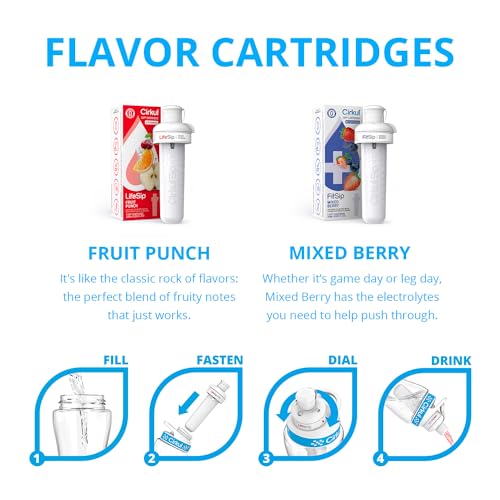Cirkul 22oz. BPA-Free Plastic Water Bottle Starter Kit with Blue Lid, 2 Flavor Cartridges (1 LifeSip Fruit Punch, 1 FitSip Mixed Berry) Zero Calories and No Sugar - Image 3