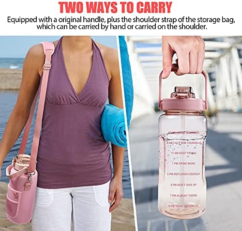 Half Gallon Water Bottle with Sleeve, 64OZ Motivational Water Bottle with Straw & Time Marker, BPA Free Leakproof Gym for Sport Workout - Image 7