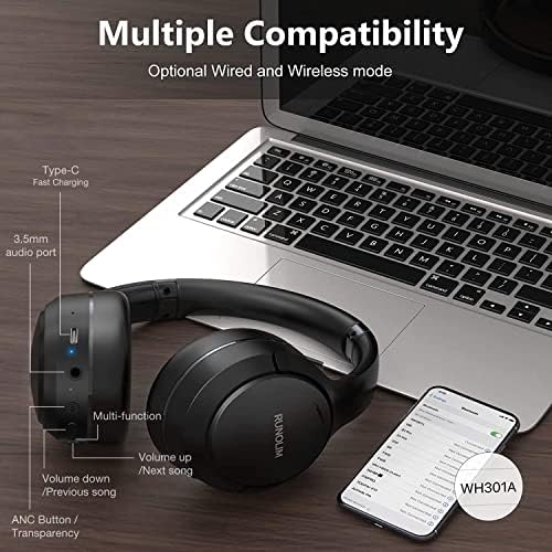 RUNOLIM Hybrid Active Noise Cancelling Headphones, Wireless Over Ear Bluetooth Headphones with Microphone, 70H Playtime, Foldable Headphone with HiFi Audio, Deep Bass for Home Travel Office - Image 8