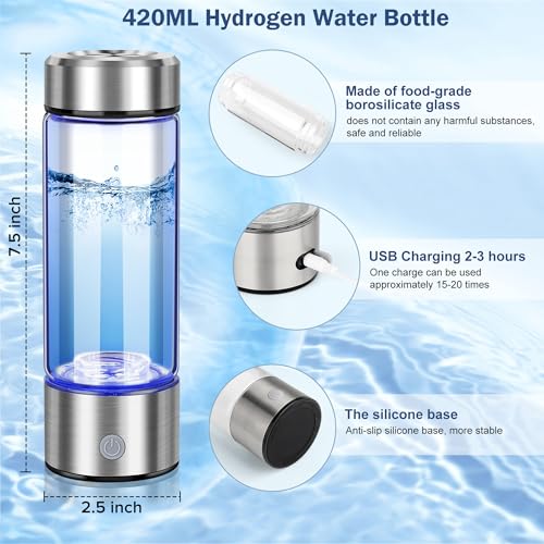 2025 New Hydrogen Water Generator Bottles, Portable Hydrogenated Water Bottle with SPE PEM Technology, 420ml Hydrogen Water Bottle Generator, Rechargeable Ionizer Machine for Home, Office, and Travel - Image 5
