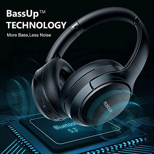 RUNOLIM Hybrid Active Noise Cancelling Headphones, Wireless Over Ear Bluetooth Headphones with Microphone, 70H Playtime, Foldable Headphone with HiFi Audio, Deep Bass for Home Travel Office - Image 6