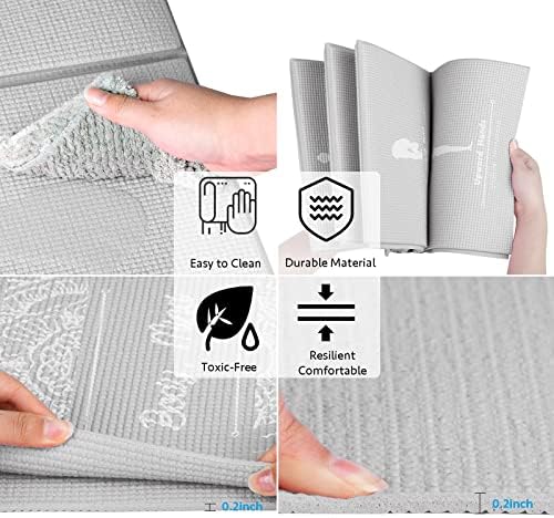 Foldable Yoga Mat for Women, Non Slip Exercise Mat for Home Gym, 5mm Travel Yoga Mats Set With Stretch Strap for Yoga Pilates and Fitness, 68"L x 24"W x 0.2 Inch Thick - Image 4