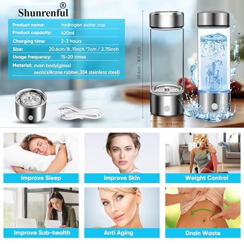 Hydrogen Water Bottle Generator, Portable Hydrogen Water Ionizer Machine Rechargeable,Hydrogen Rich Water Glass Health Cup for Travel 420ml Gift for Friends/Women/Men/Mom/Father/Grandpa/Grandma - Image 8
