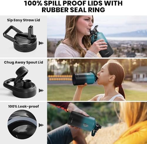Insulated Water Bottle 64 oz, Triple Wall Vacuum Stainless Steel (Cold for 48 Hrs), Leak Proof & Non-BPA, Half Gallon Water Flask Jug with Paracord Handle & Straw Spout Lids - Image 3