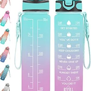 Enerbone 32 oz Drinking Water Bottle with Times to Drink and Straw, Motivational with Carrying Strap, Leakproof BPA & Toxic Free, Ensure You Drink Enough Water for Fitness Gym Outdoor