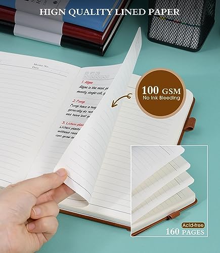 Lined Journal Notebook for Writing, A5 100 GSM Thick Paper, Leather Hardcover Journal for Woman Men, Travel Journal Diary 160 Pages(5.75'' X 8.38''Brown) - Image 4