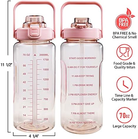 Half Gallon Water Bottle with Sleeve, 64OZ Motivational Water Bottle with Straw & Time Marker, BPA Free Leakproof Gym for Sport Workout - Image 2