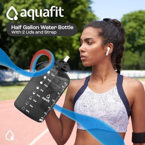 AQUAFIT 64 oz Water Bottle with Time Marker - Straw & Chug Lid - BPA Free Half Gallon Water Bottle, Big Water Bottle with Straw, Gym Water Bottle with Handle, Gallon Water Jug (Gray, 64 Ounces) - Image 3