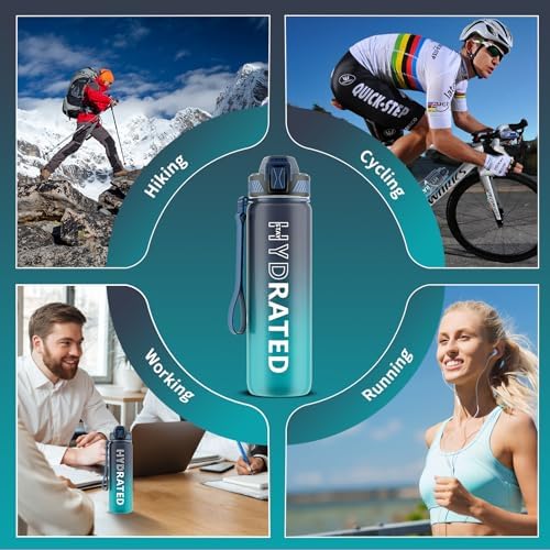 Water Bottle with Straw, 32oz Motivational Water Bottles with Time Marker to Drink, Tritan BPA Free, 1L Sports Water Bottle with Carry Strap LeakProof for Women Gym Fitness Outdoor (1 Pack) - Image 7