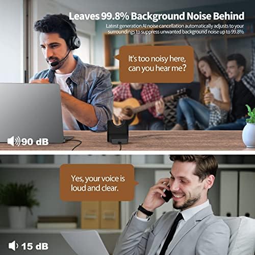 TECKNET Bluetooth 5.0 Headset with Microphone for PC, USB Wireless Headset with Mic for Work, 40Hrs Worktime AI Noise Cancelling On Ear Bluetooth Headphones with Charging Base for Laptop/Call Center - Image 2