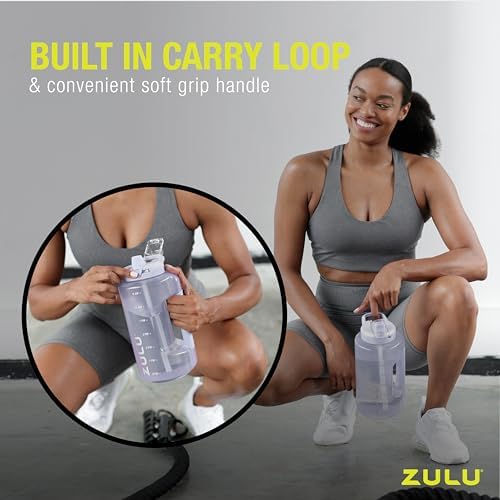 ZULU Goals Large Water Bottle Jug with Time Marker & Handle for All Day Hydration | Silicone Soft Straw with Locking Leak-Proof Lid | For Gym, Camping, Workout, and Outdoors | BPA-Free | 64oz, 128oz - Image 5