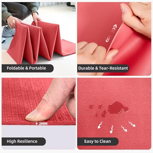 Foldable Yoga Mat for Travel, 68"x24" Folding Travel Gym Mat for Women Yoga Studio, Packable and Portable Pilates Mat with Storage Bag Easy to Carry, Lightweight Travel Workout Mat, 2mm/4mm - Image 7