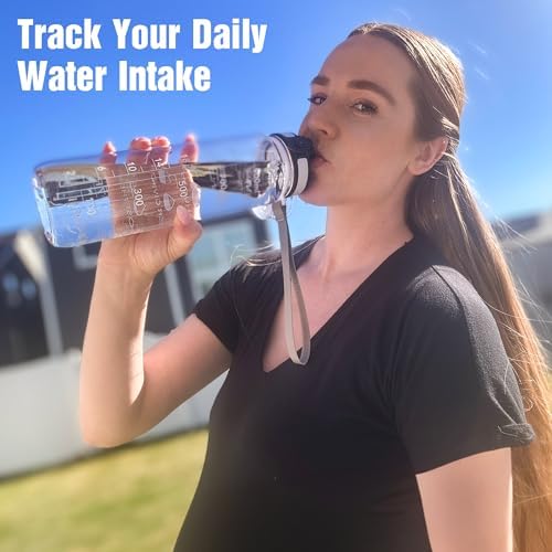 OLDLEY Water Bottle, 32oz Motivational Sports Water Bottle with Time Marker - Times to Drink - Tritan, BPA Free, Wide Mouth Leakproof, Clear (1 Bottle) - Image 2