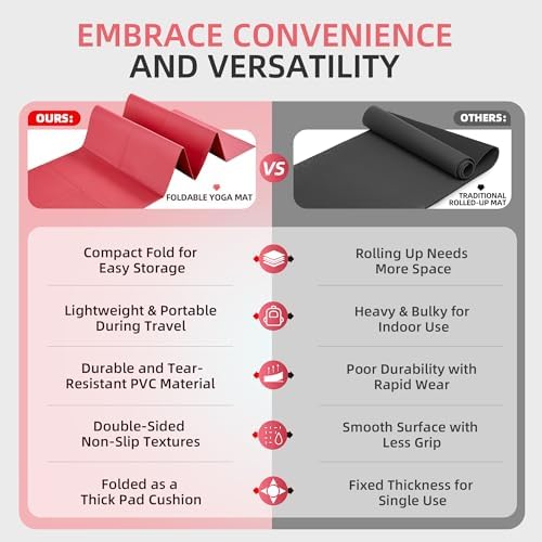 Foldable Yoga Mat for Travel, 68"x24" Folding Travel Gym Mat for Women Yoga Studio, Packable and Portable Pilates Mat with Storage Bag Easy to Carry, Lightweight Travel Workout Mat, 2mm/4mm - Image 9