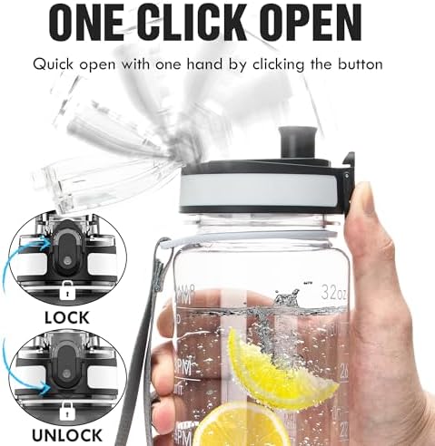 OLDLEY Water Bottle, 32oz Motivational Sports Water Bottle with Time Marker - Times to Drink - Tritan, BPA Free, Wide Mouth Leakproof, Clear (1 Bottle) - Image 4