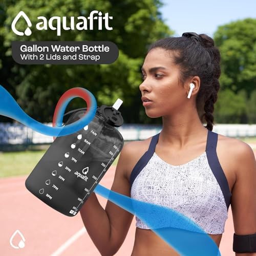 AQUAFIT 1 Gallon Water Bottle with Time Marker - Straw & Chug Lid - BPA Free Big Water Bottle with Straw - Gym Water Bottle with Handle - Gallon Water Jug (128 Ounces, Gray) - Image 3