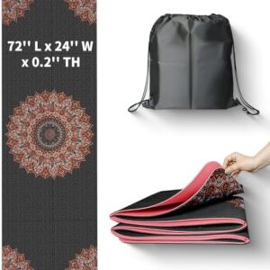 72"X24"X0.2" Travel Yoga Mat Non Slip Exercise Yoga Mat with Carry Bag Foldable Yoga Mat Fitness Workout Mat 5mm Thick Print Pilates Mat for Travel Home Gym Outdoor